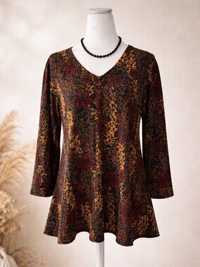 Sarah Bentley 3X Floral Print Boho Knit Tunic V Neck Top